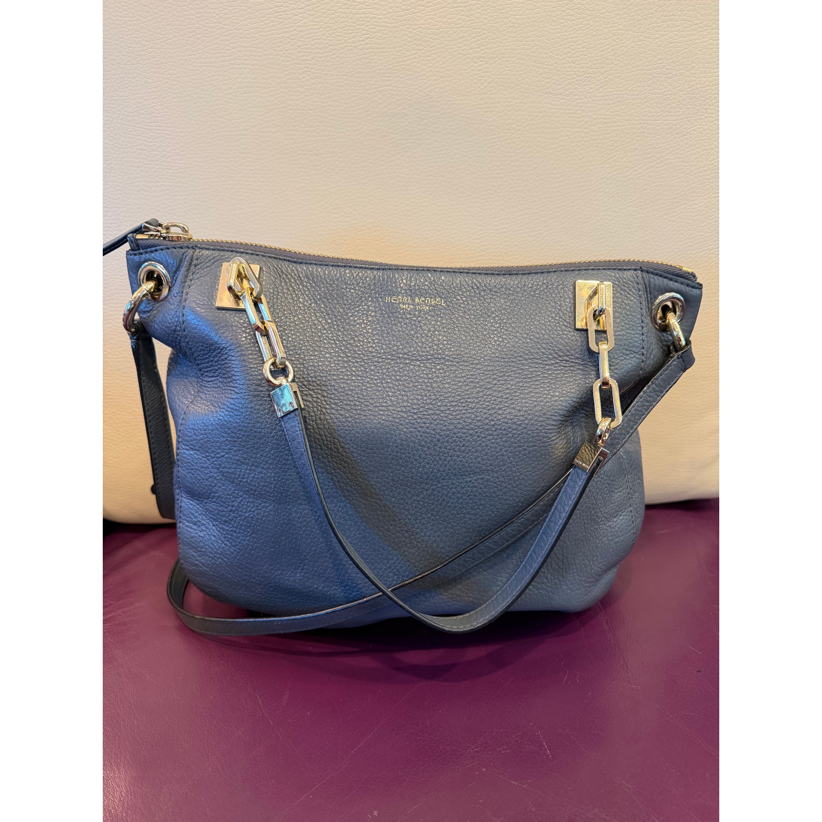 Henri Bendel Gray Luxury Satchel With Gold Hardware Rare 12x11x4